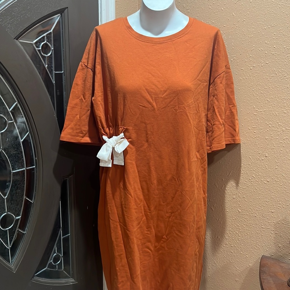 Zara Orange T-Shirt Dress with White Side Tie